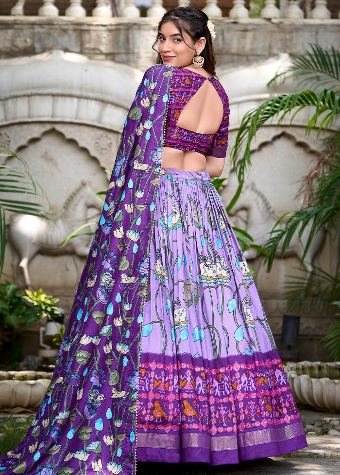 3 Pc Multicolor Silk Semi Stitched Lehenga Set