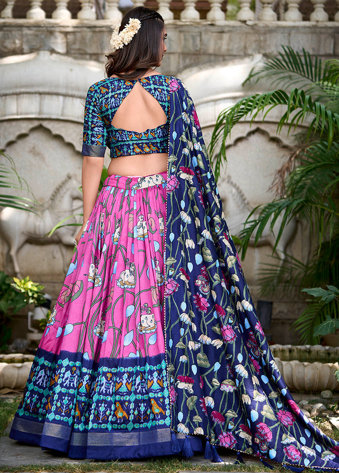 3 Pc Multicolor Silk Semi Stitched Lehenga Set