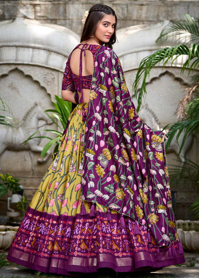 3 Pc Multicolor Silk Semi Stitched Lehenga Set