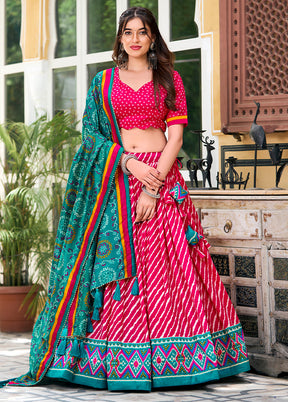 3 Pc Multicolor Silk Semi Stitched Lehenga Set