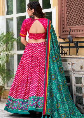 3 Pc Multicolor Silk Semi Stitched Lehenga Set