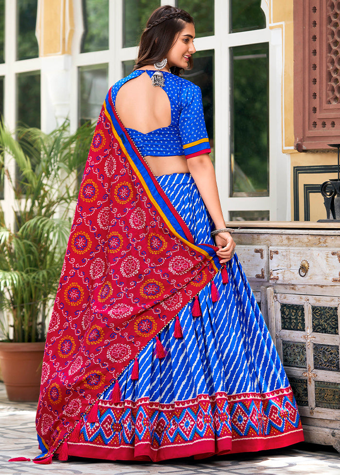 3 Pc Multicolor Silk Semi Stitched Lehenga Set