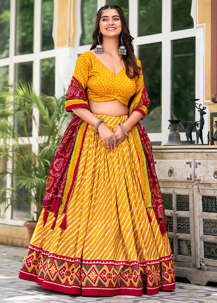 3 Pc Multicolor Silk Semi Stitched Lehenga Set