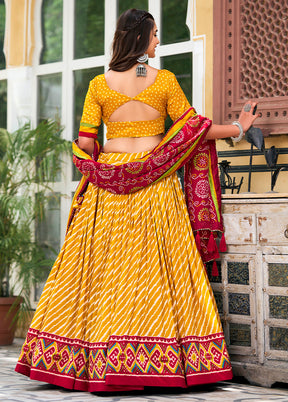 3 Pc Multicolor Silk Semi Stitched Lehenga Set