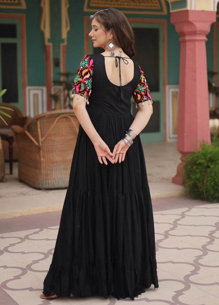 Black Readymade Rayon Indian Dress