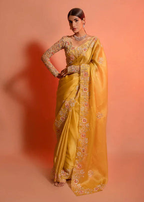 Yellow Organza Saree With Blouse Piece