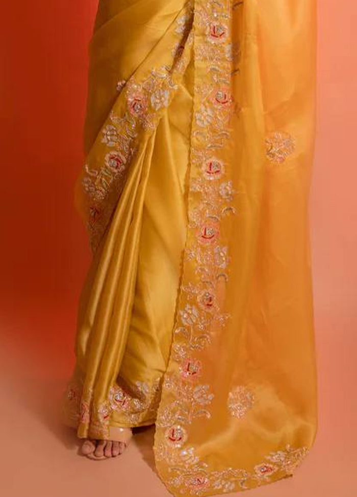 Yellow Organza Saree With Blouse Piece