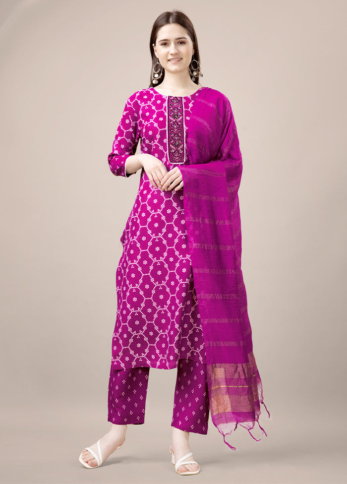 3 Pc Pink Readymade Rayon Suit Set