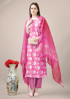 3 Pc Pink Readymade Rayon Suit Set