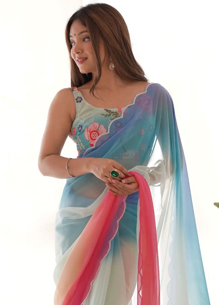 Multicolor Georgette Saree With Blouse Piece