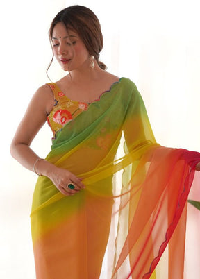 Multicolor Georgette Saree With Blouse Piece