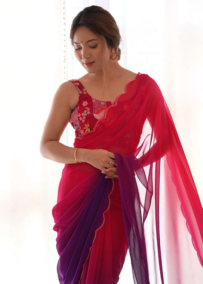 Multicolor Georgette Saree With Blouse Piece