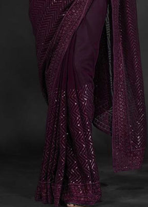 Wine Georgette Saree With Blouse Piece