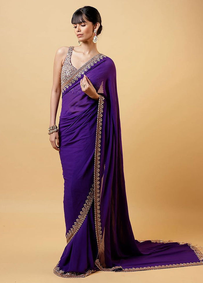 Purple Georgette Saree With Blouse Piece