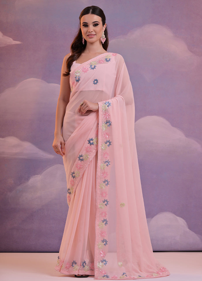 Pink Georgette Saree With Blouse Piece