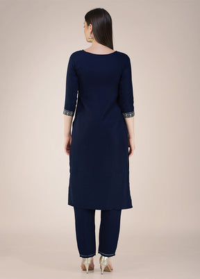 3 Pc Navy Blue Readymade Cotton Suit Set