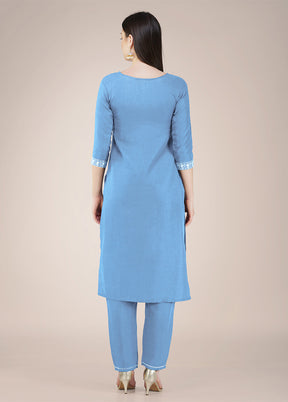 3 Pc Sky Blue Readymade Cotton Suit Set