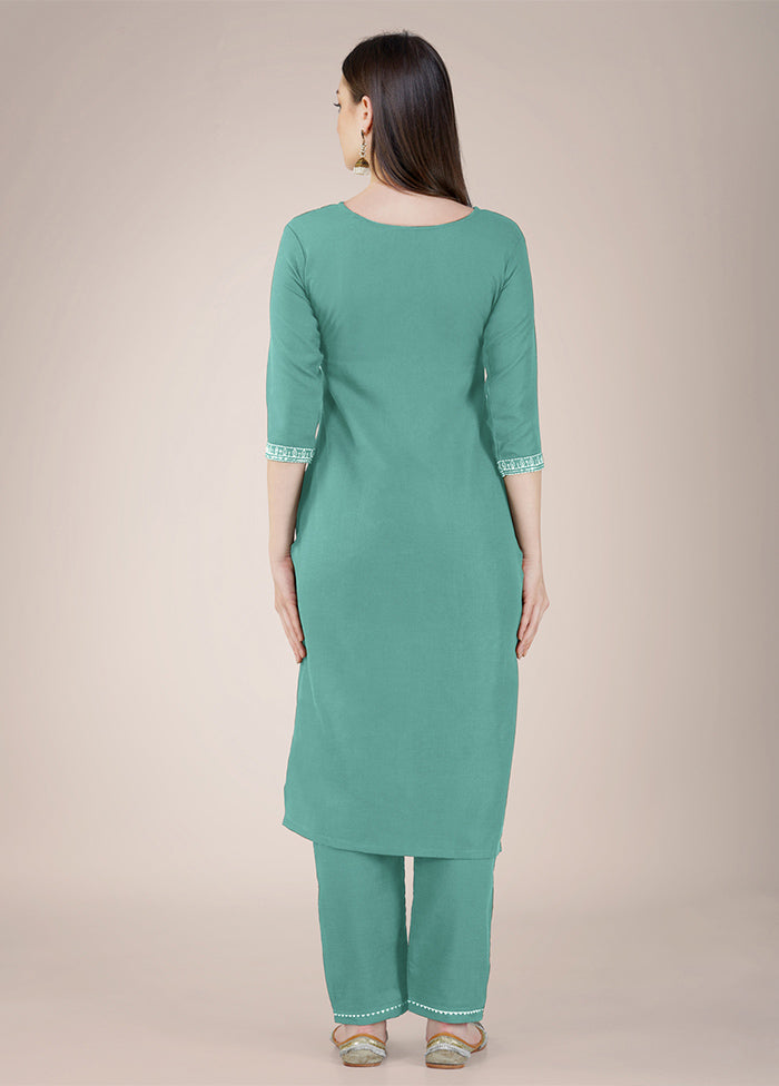 3 Pc Teal Readymade Cotton Suit Set