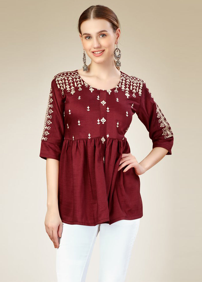 Maroon Readymade Silk Kurti