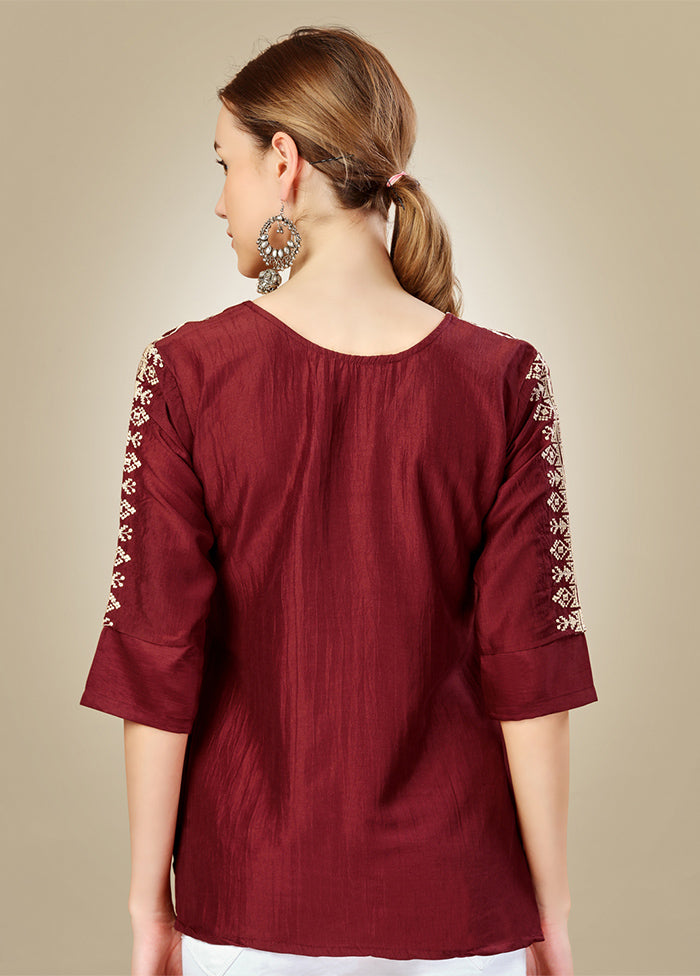 Maroon Readymade Silk Kurti