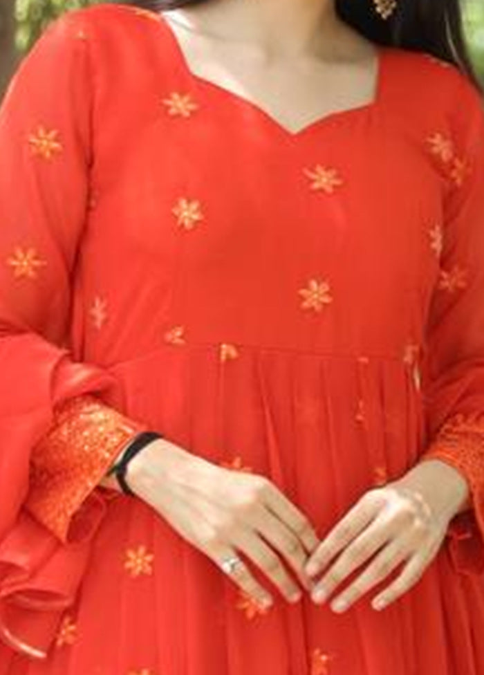 3 Pc Orange Readymade Georgette Suit Set