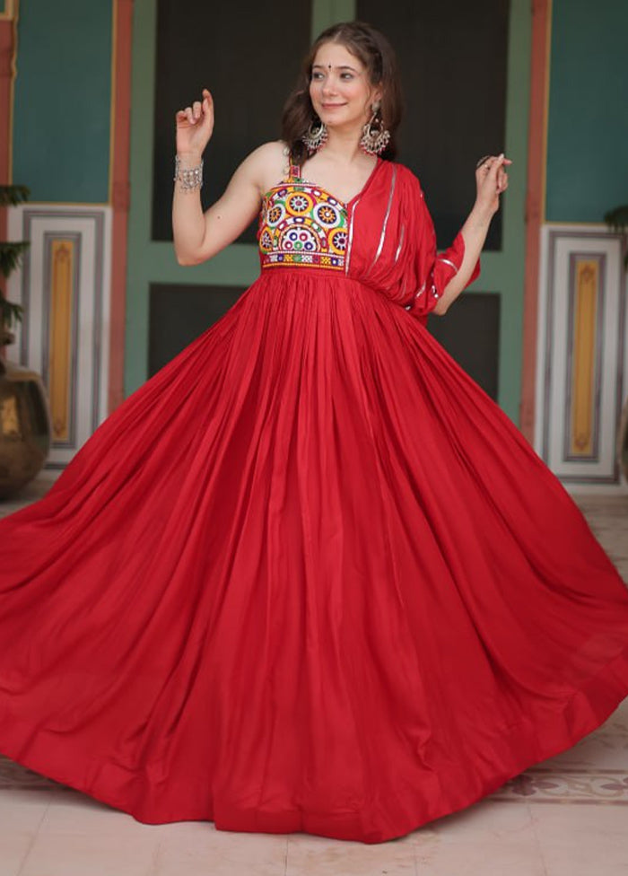 Red Readymade Rayon Indian Dress