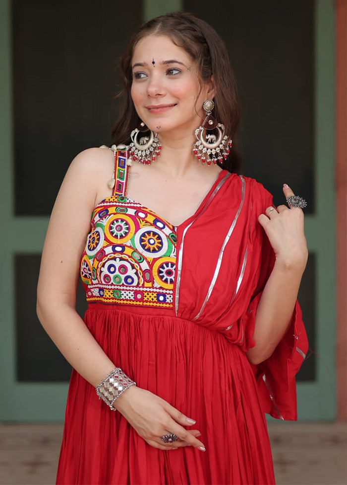 Red Readymade Rayon Indian Dress