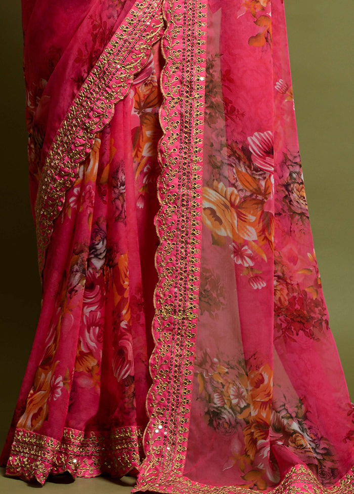 Pink Chiffon Silk Saree With Blouse Piece