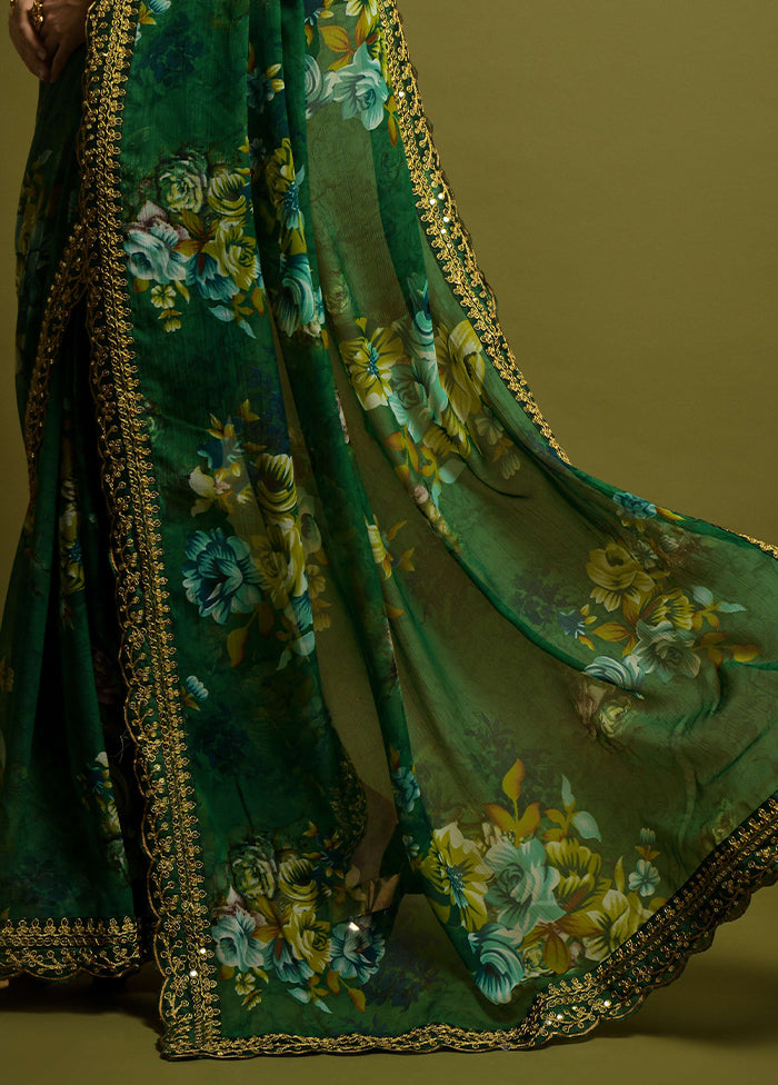 Green Chiffon Silk Saree With Blouse Piece