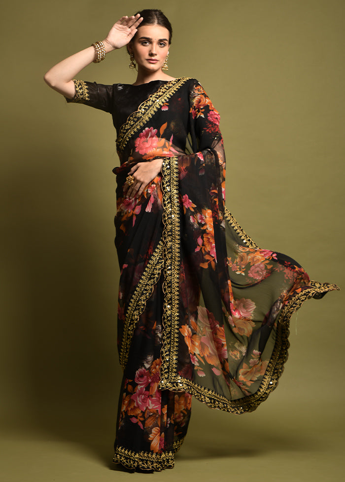 Black Chiffon Silk Saree With Blouse Piece