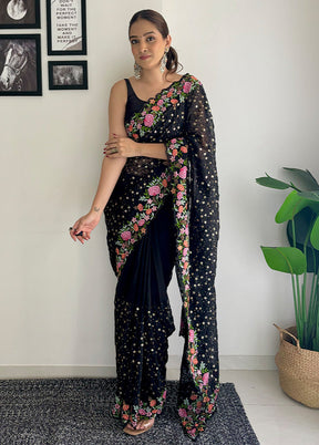 Black Georgette Saree With Blouse Piece