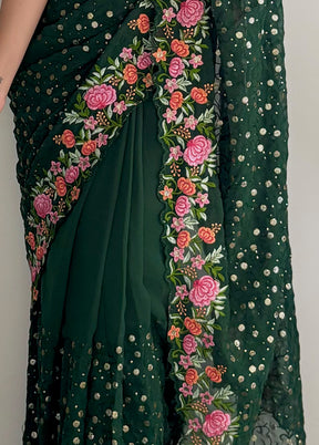 Dark Green Georgette Saree With Blouse Piece