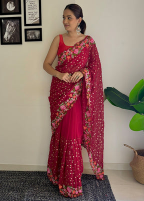 Red Georgette Saree With Blouse Piece