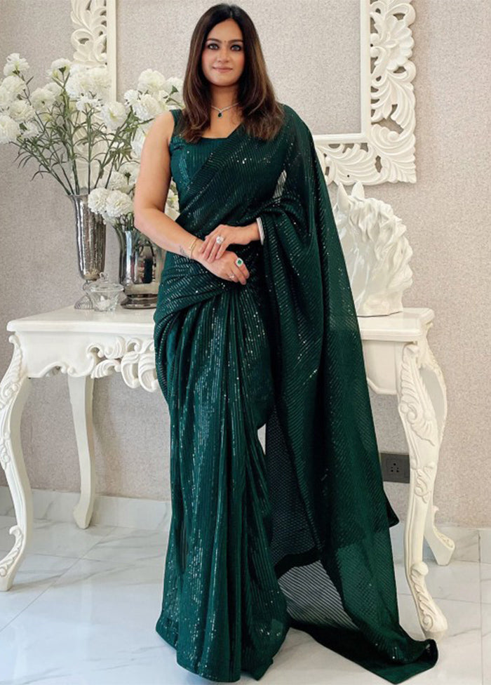 Green Georgette Saree With Blouse Piece