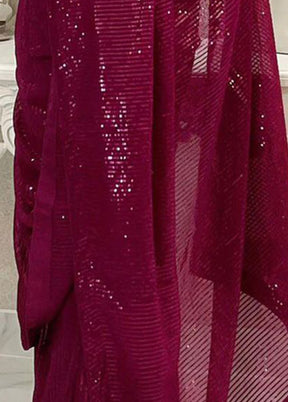 Wine Georgette Saree With Blouse Piece