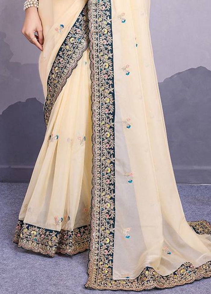 Cream Organza Saree With Blouse Piece