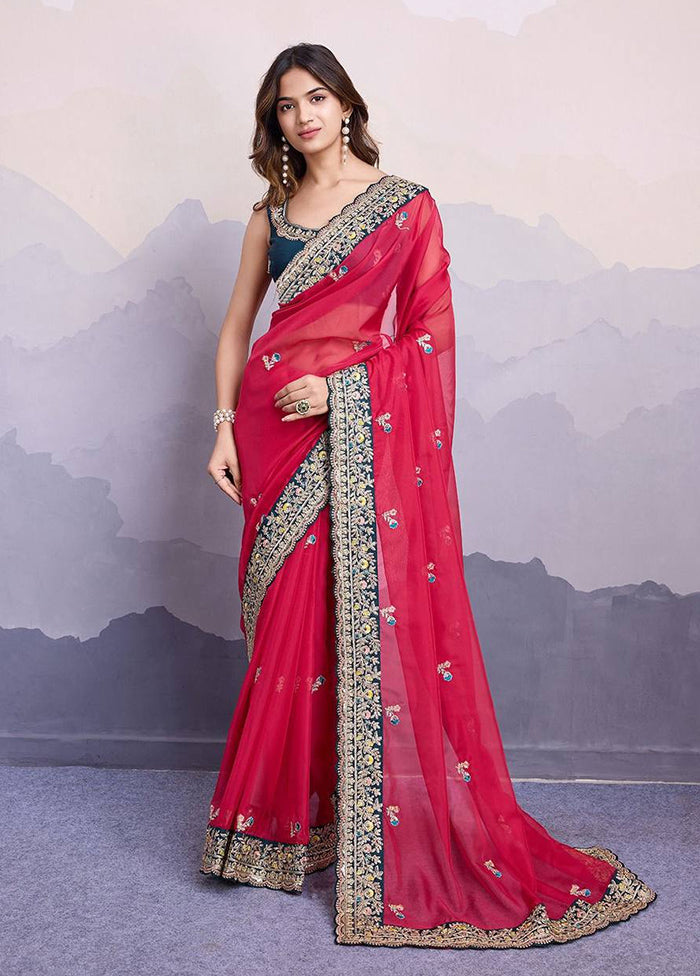 Rani Organza Saree With Blouse Piece