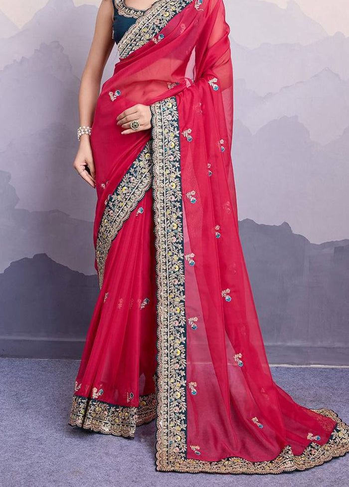 Rani Organza Saree With Blouse Piece