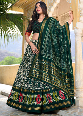 3 Pc Multicolor Silk Semi Stitched Lehenga Set