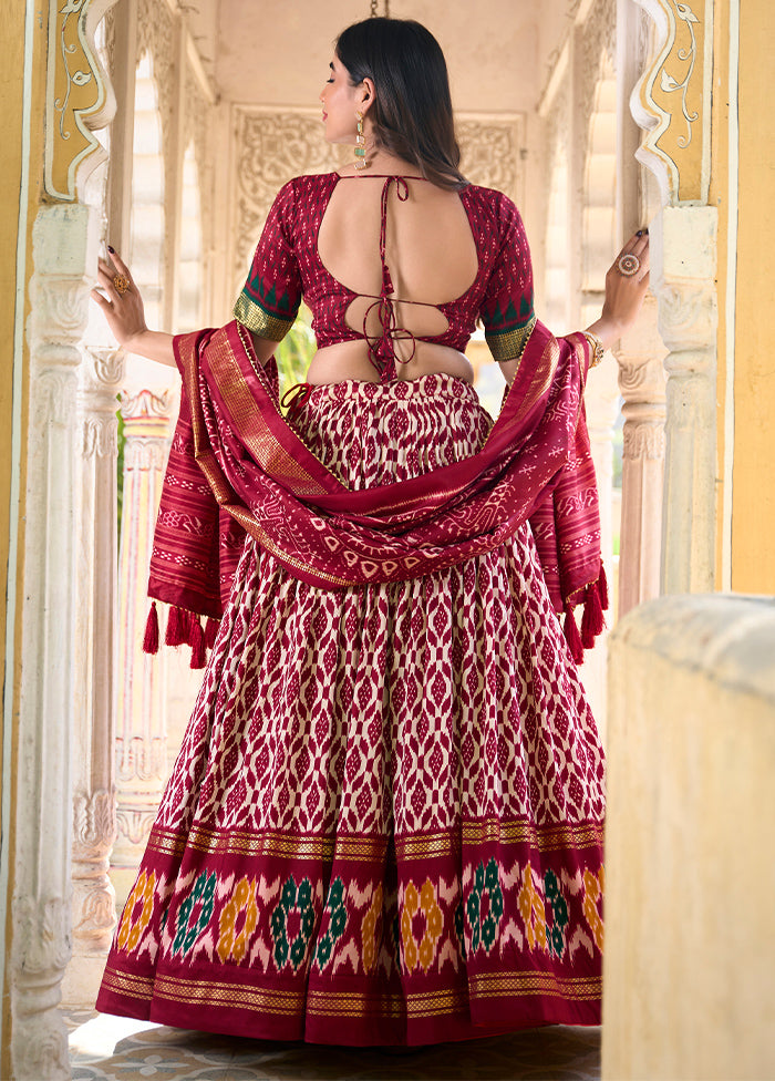 3 Pc Multicolor Silk Semi Stitched Lehenga Set