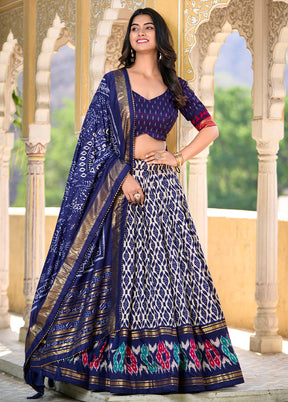 3 Pc Multicolor Silk Semi Stitched Lehenga Set