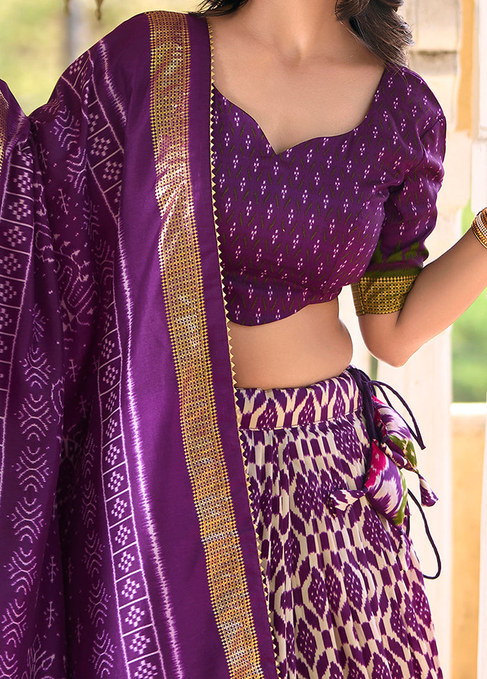 3 Pc Purple Silk Semi Stitched Lehenga Set