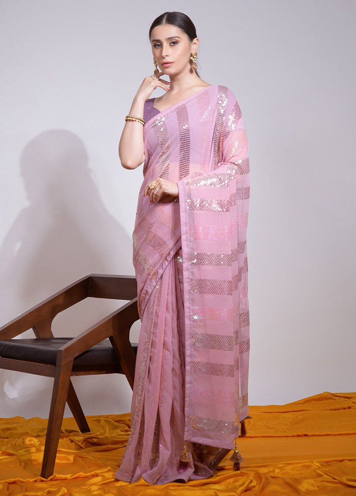 Baby Pink Georgette Saree With Blouse Piece