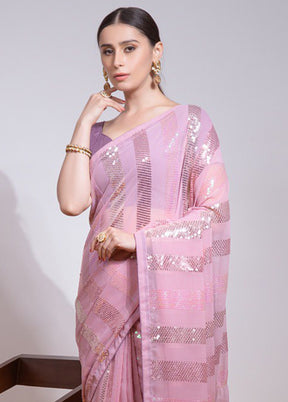 Baby Pink Georgette Saree With Blouse Piece