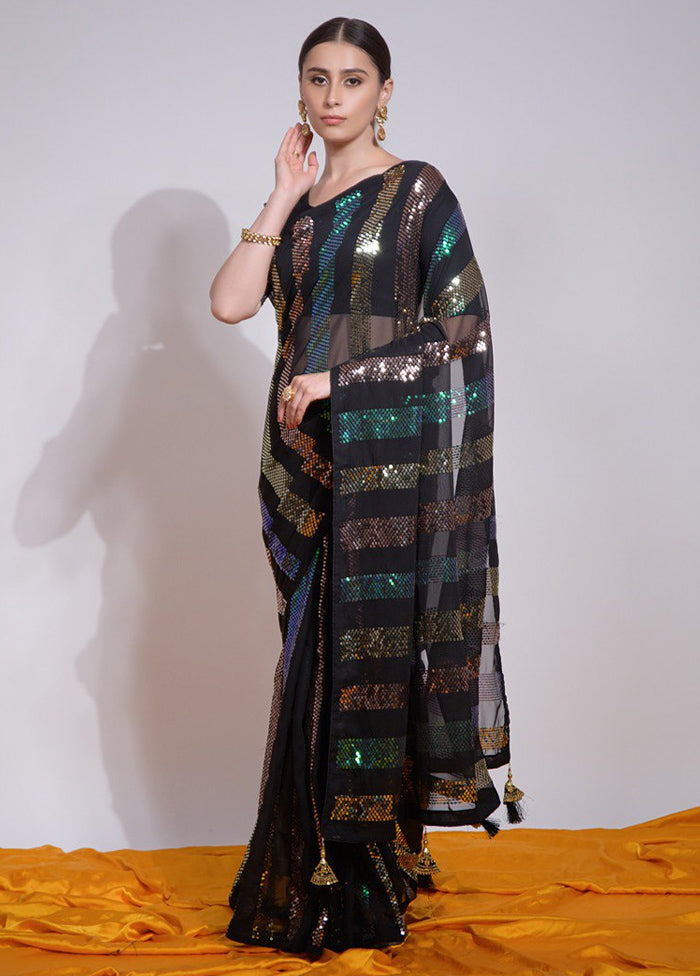 Black Georgette Saree With Blouse Piece