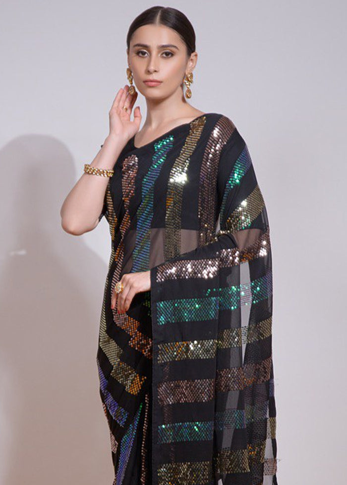 Black Georgette Saree With Blouse Piece