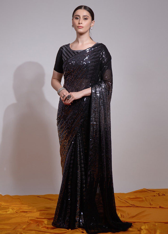 Black Georgette Saree With Blouse Piece