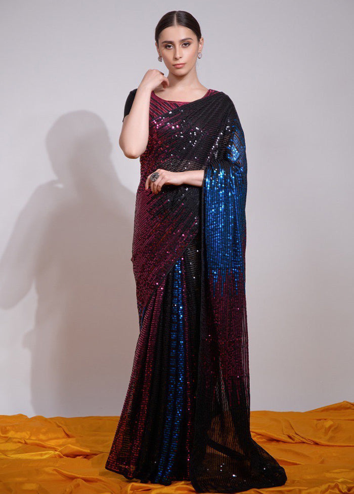 Multicolor Georgette Saree With Blouse Piece