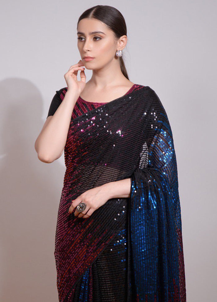 Multicolor Georgette Saree With Blouse Piece