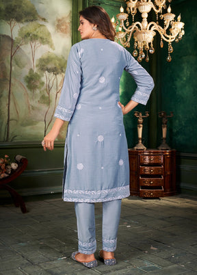 3 Pc Grey Readymade Silk Suit Set